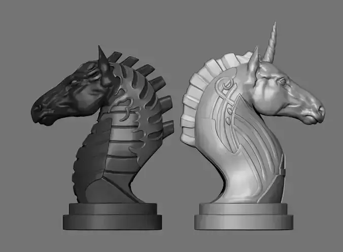 Two Original 3D-Printed Chess Knight Designs