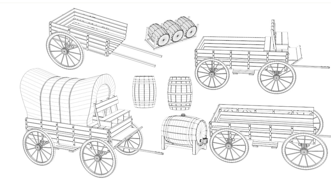 wooden wagon collection 3D model_22