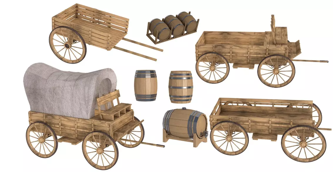 wooden wagon collection 3D model_0