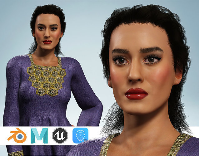Realistic Middle Eastern Woman Traditional Arabic Dress Low-poly 3D model