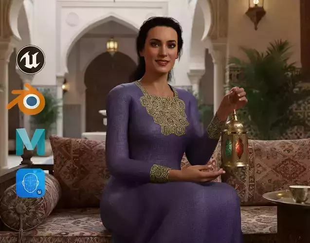 Realistic Middle Eastern Woman Traditional Arabic Dress Low-poly 3D model