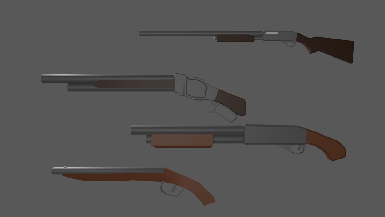 Low poly shotguns Low-poly 3D model_4