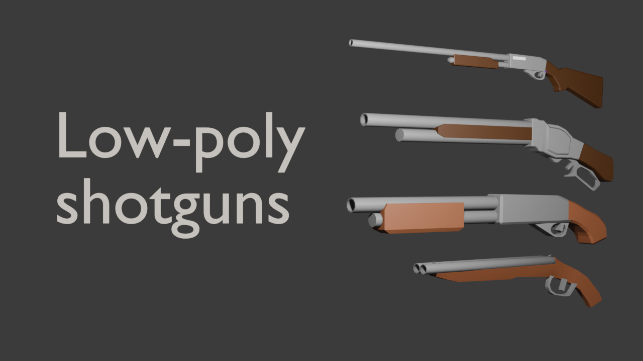 Low poly shotguns Low-poly 3D model_5