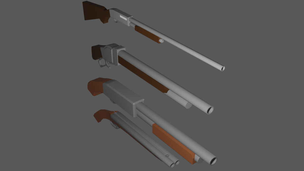Low poly shotguns Low-poly 3D model_3