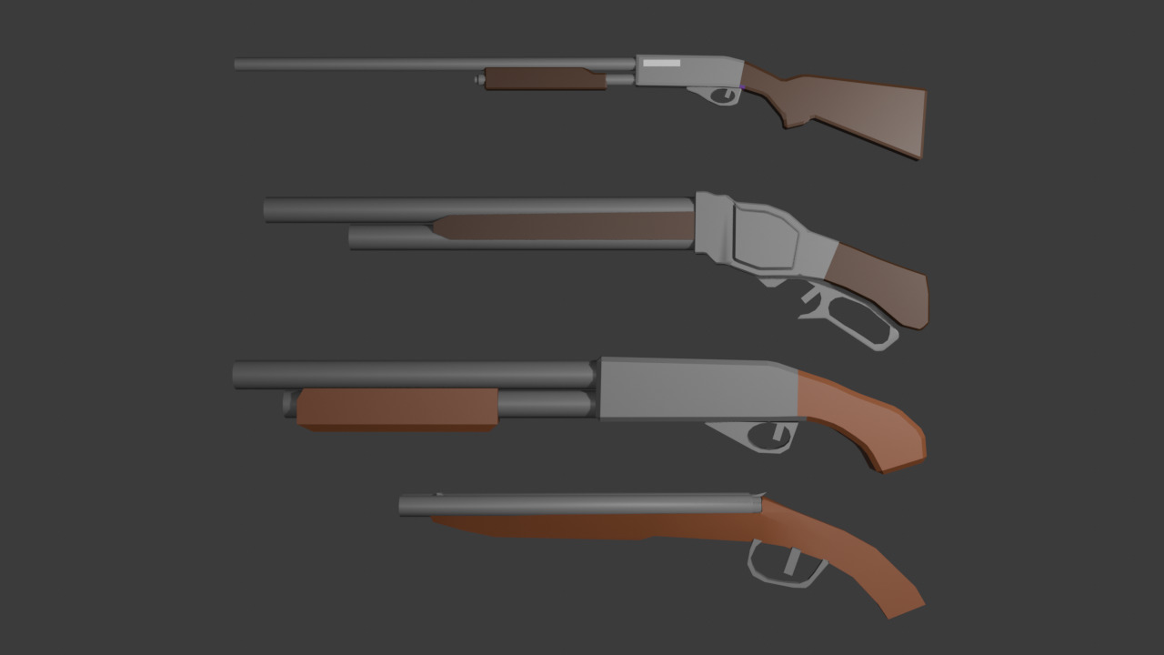 Low poly shotguns Low-poly 3D model_1