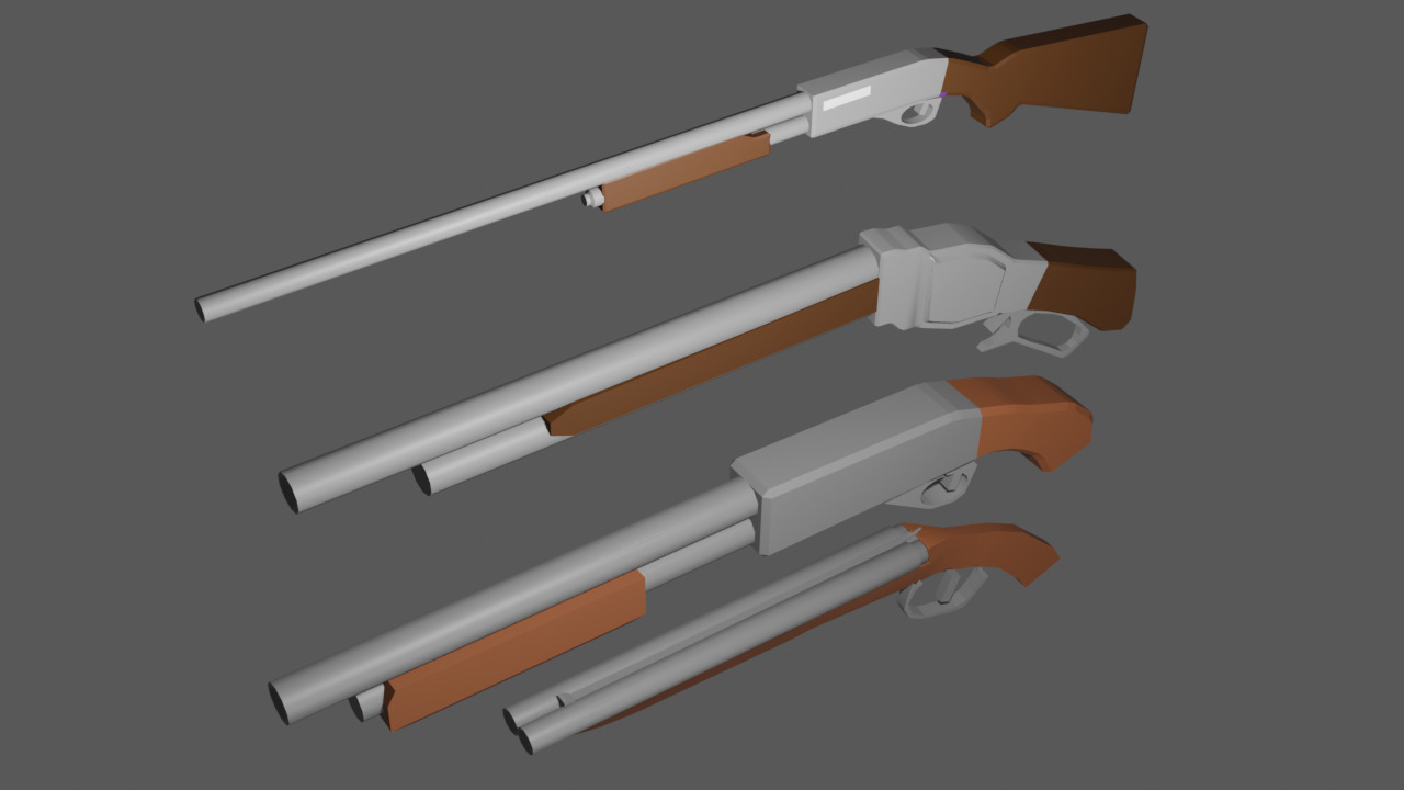 Low poly shotguns Low-poly 3D model_2