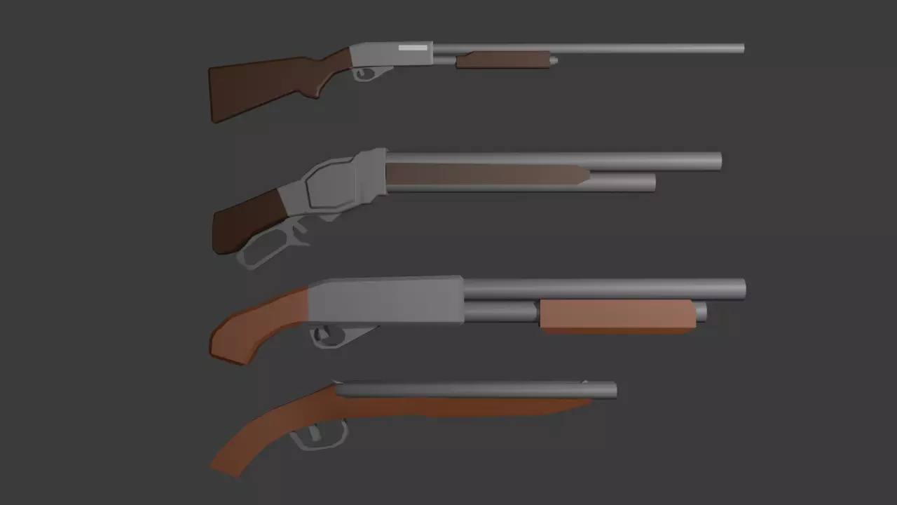 Low poly shotguns Low-poly 3D model_0