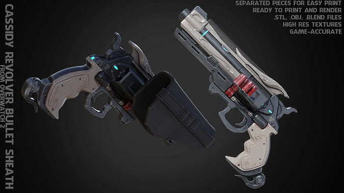 Overwatch Cassidy PeaceKeeper Revolver Sheath Bullet for Cosplay 3D print model
