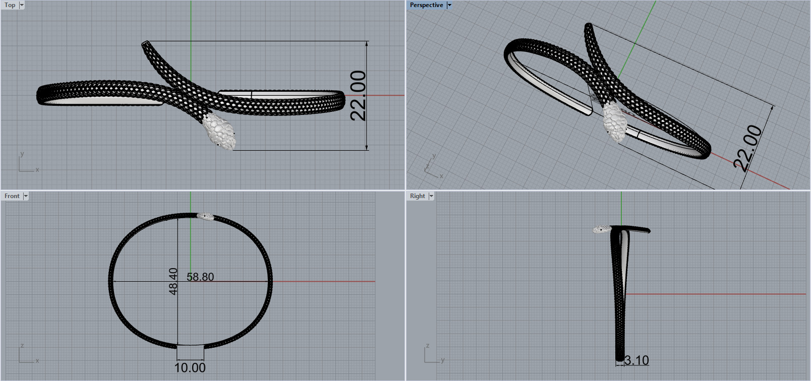 Snake bracelet model 1364 3D print model_3