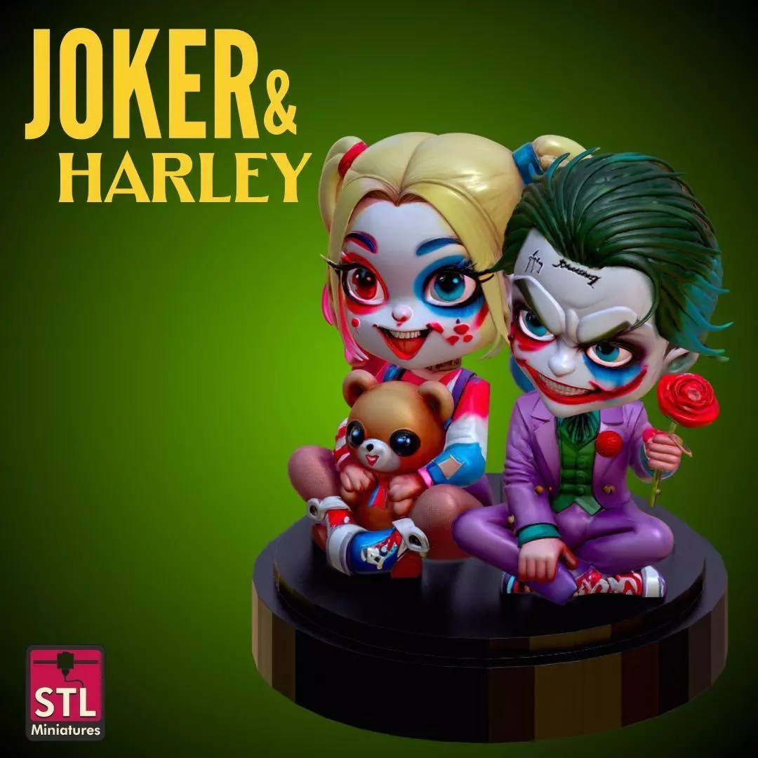 STL Joker and Harley Fantasy Couple on Love Base 3D print model