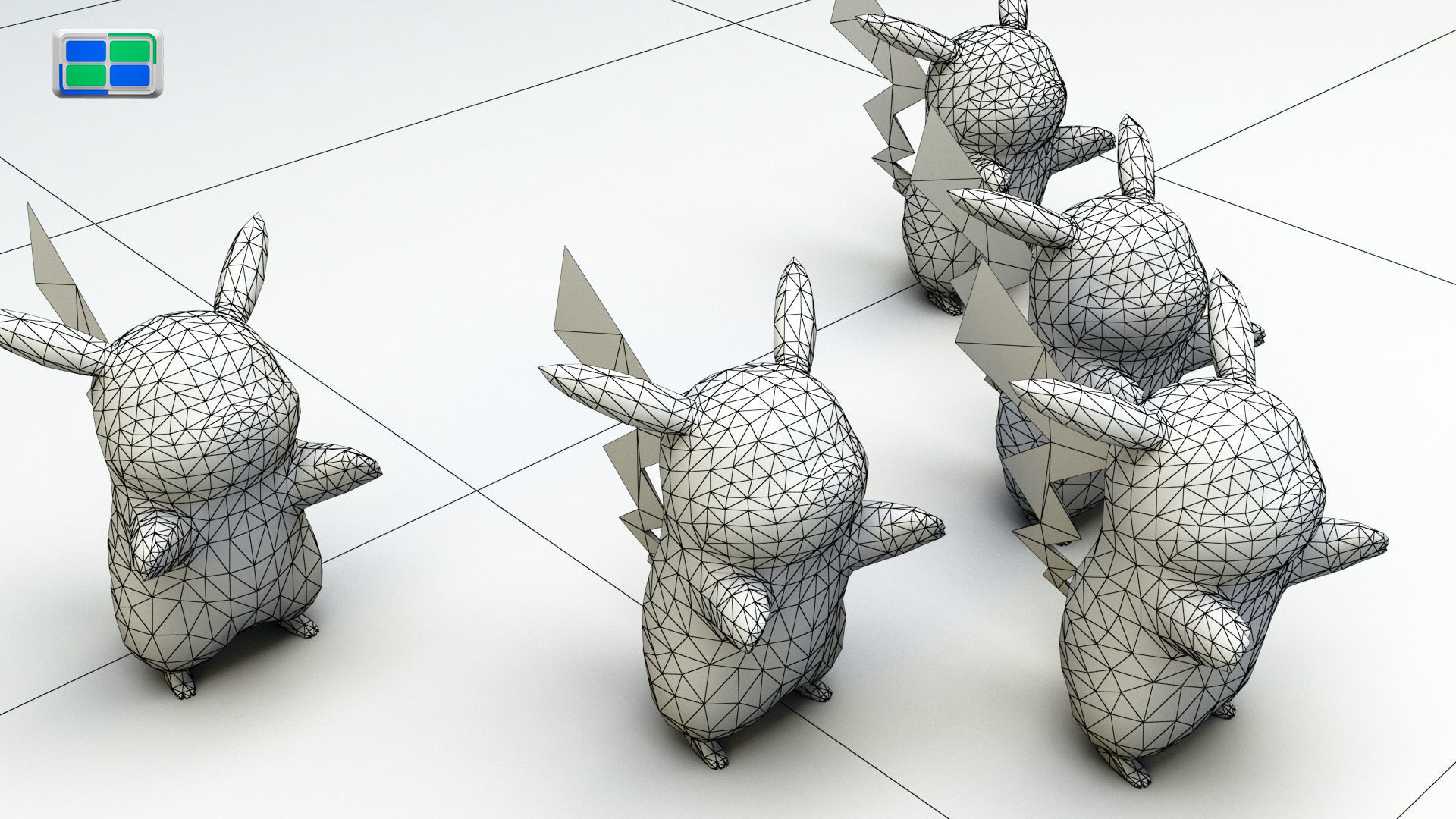 Pikachu Model group of figurines Low-poly 3D model_4