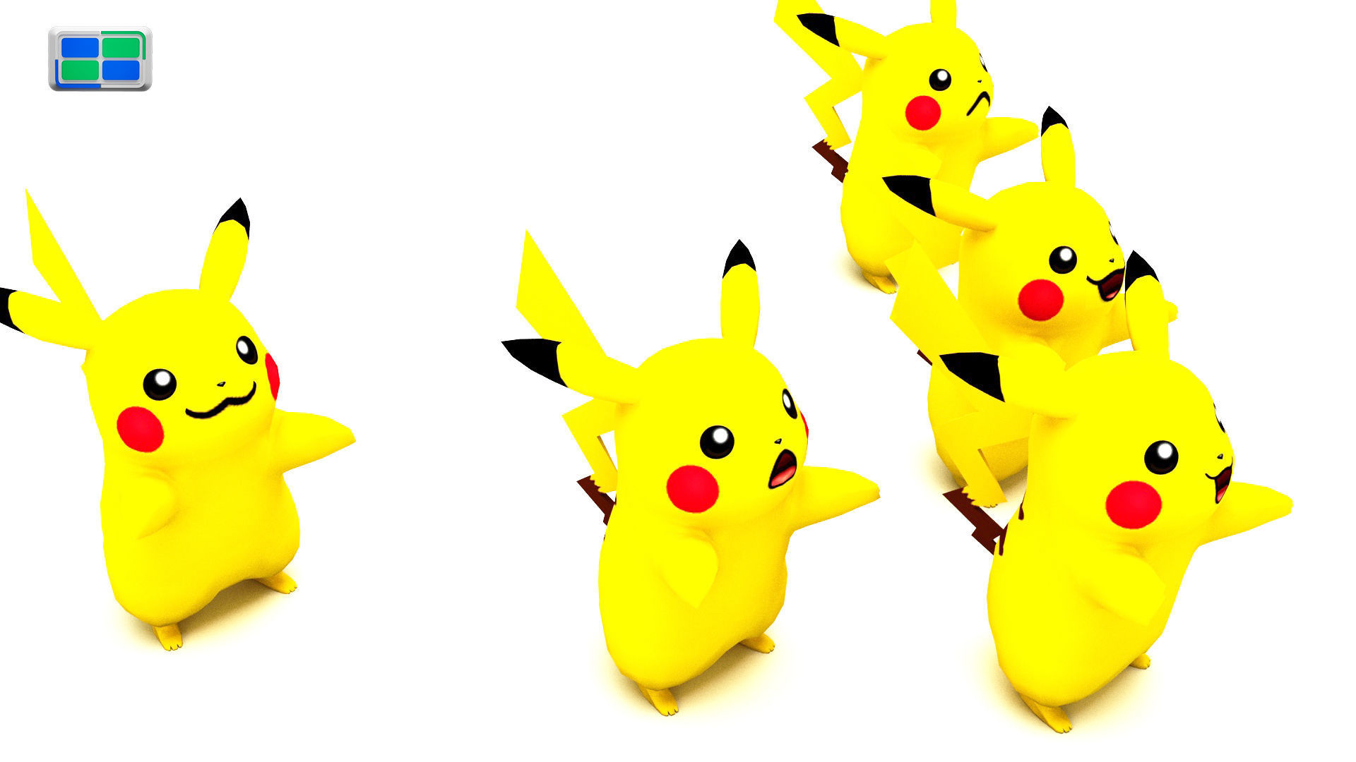 Pikachu Model group of figurines Low-poly 3D model_1