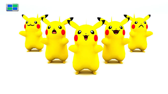 Pikachu Model group of figurines Low-poly 3D model