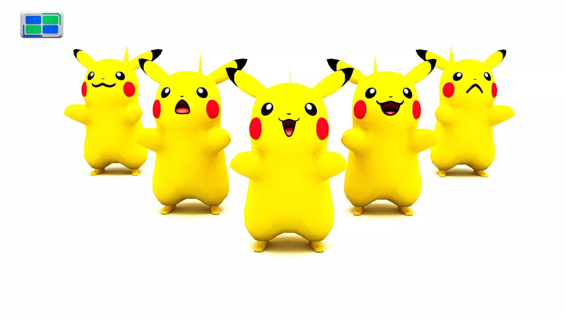 Pikachu Model group of figurines Low-poly 3D model_0