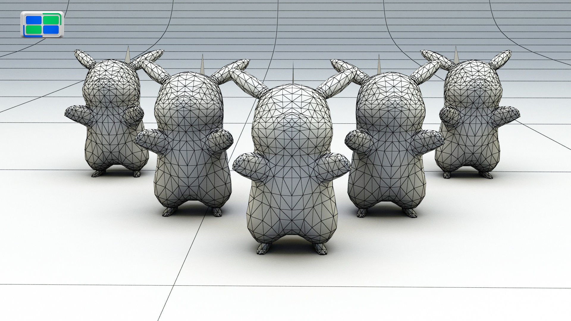 Pikachu Model group of figurines Low-poly 3D model_3