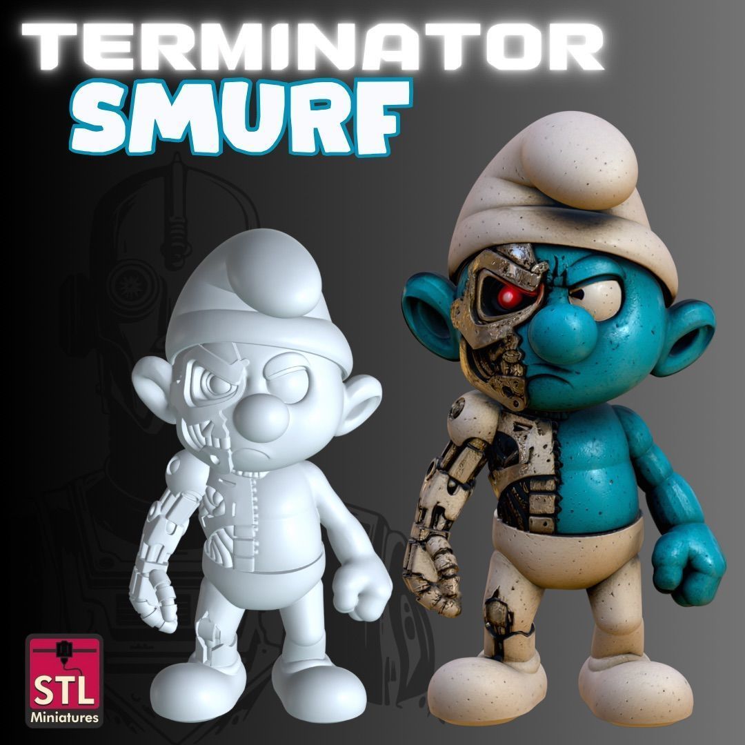 STL Terminator Smurf Futuristic Warrior Miniature 3D print model_1