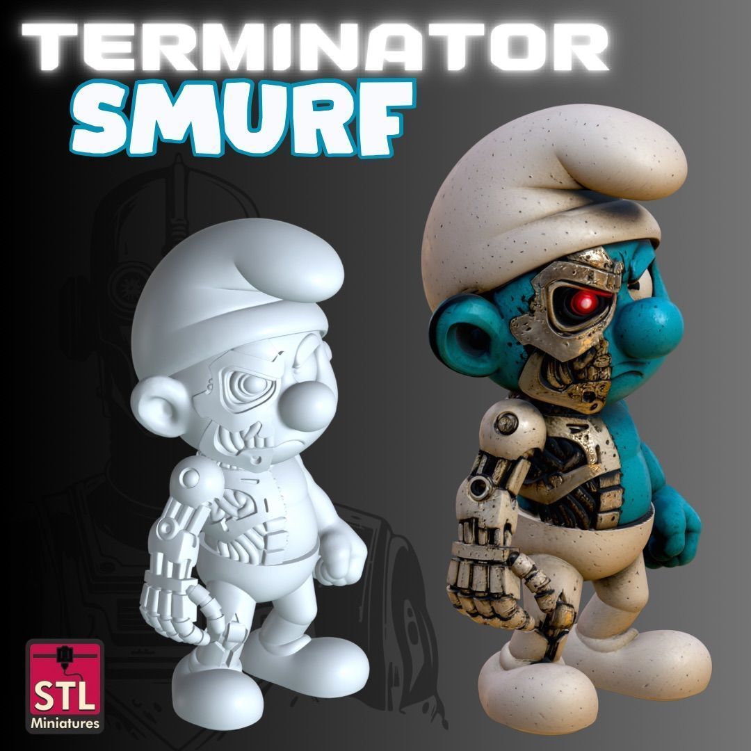 STL Terminator Smurf Futuristic Warrior Miniature 3D print model_2