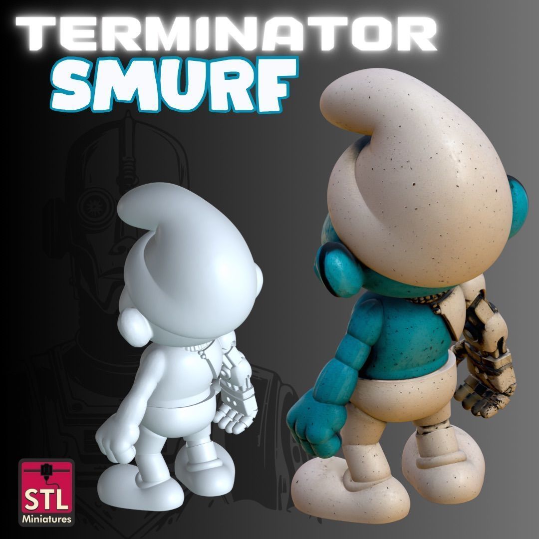 STL Terminator Smurf Futuristic Warrior Miniature 3D print model_3