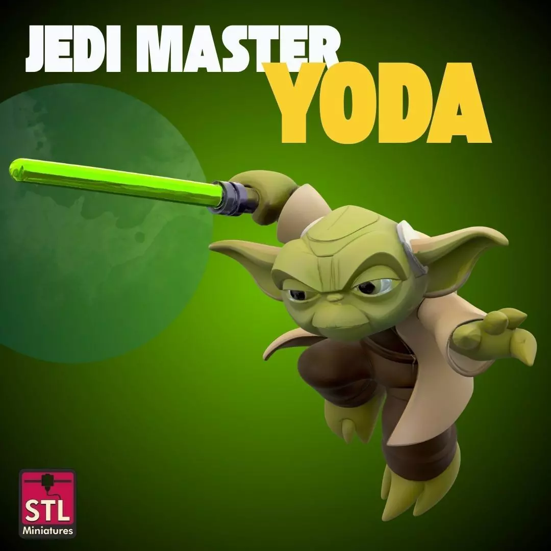 STL Jedi Master Floating Battle Pose Miniature 3D print model