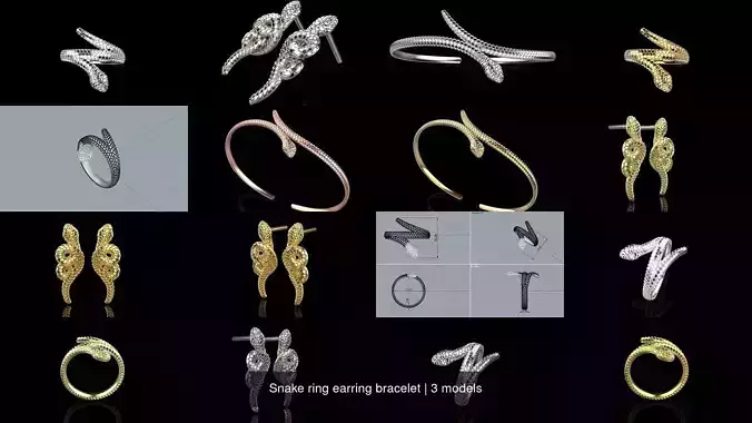 Snake ring earring bracelet 3D Model Collection