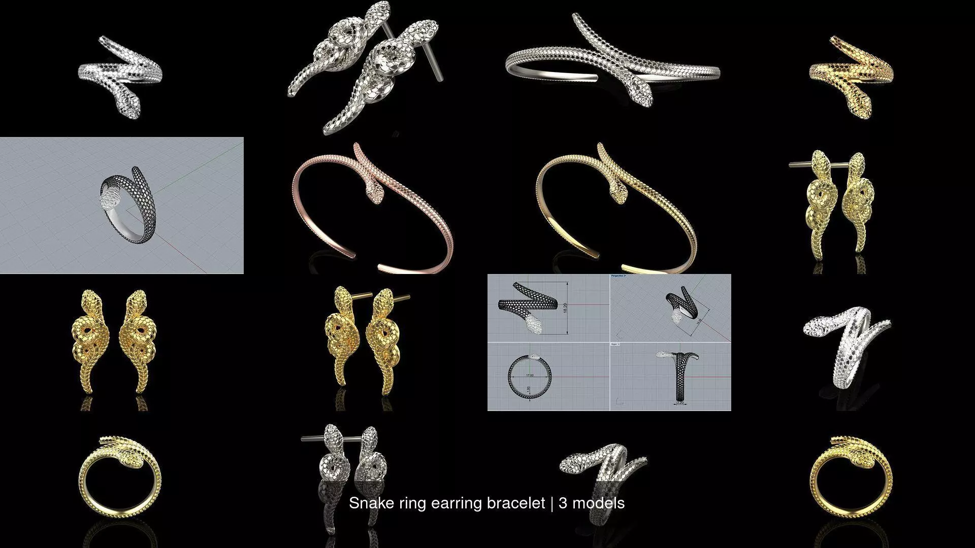 Snake ring earring bracelet 3D Model Collection_0