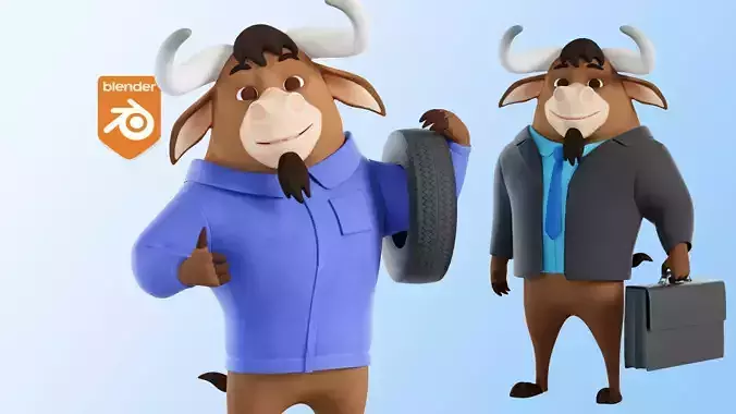 Cartoon Mascot Bull Rigged 3D model 3D model