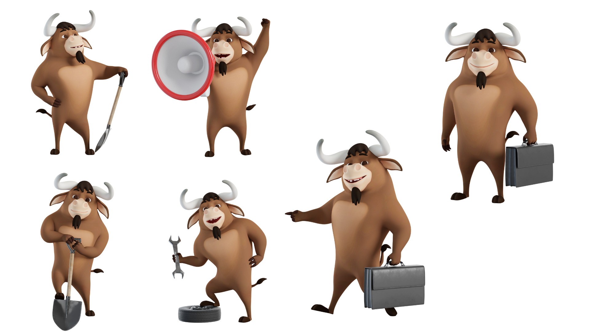 Cartoon Mascot Bull Rigged 3D model 3D model_28