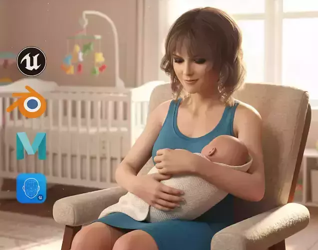 Realistic Mother Woman 3D Model Casual Outfit Mom Low-poly 3D model