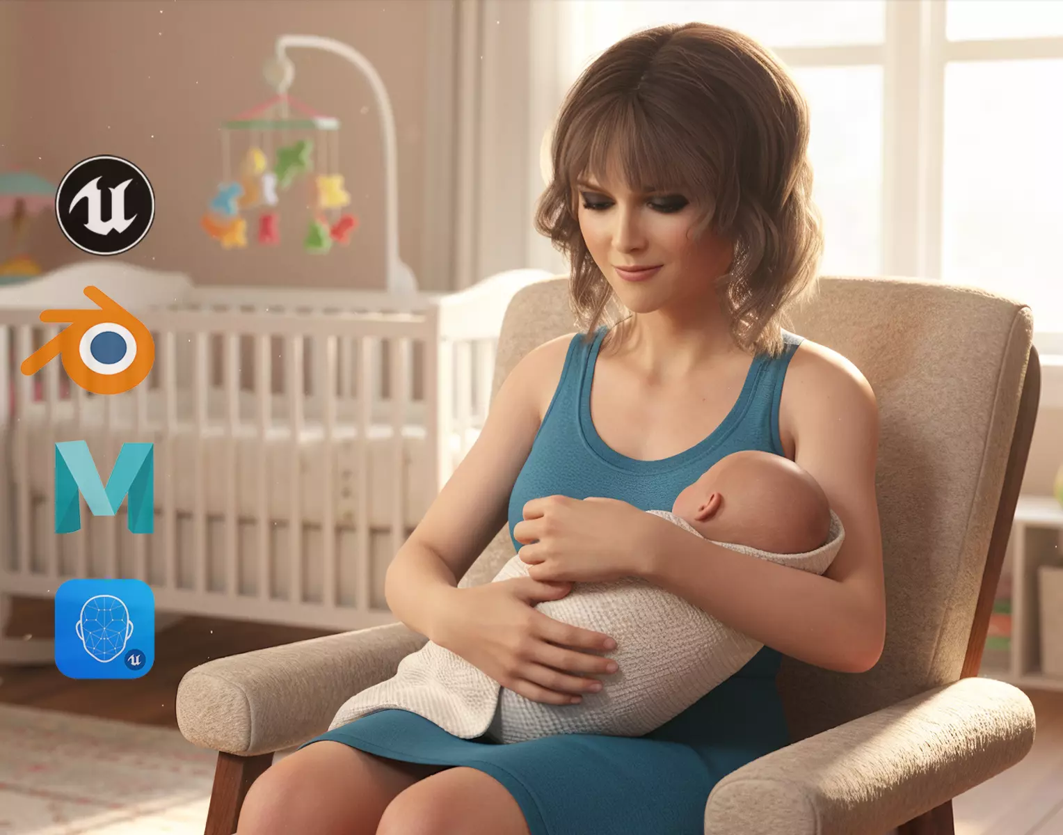 Realistic Mother Woman 3D Model Casual Outfit Mom Low-poly 3D model_0