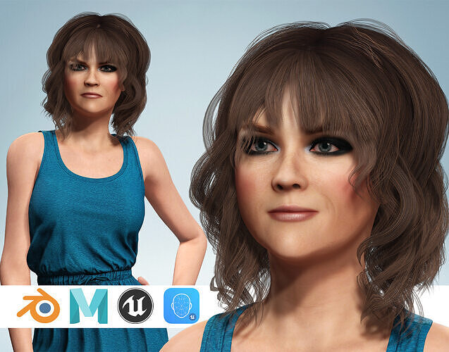 Realistic Mother Woman 3D Model Casual Outfit Mom Low-poly 3D model