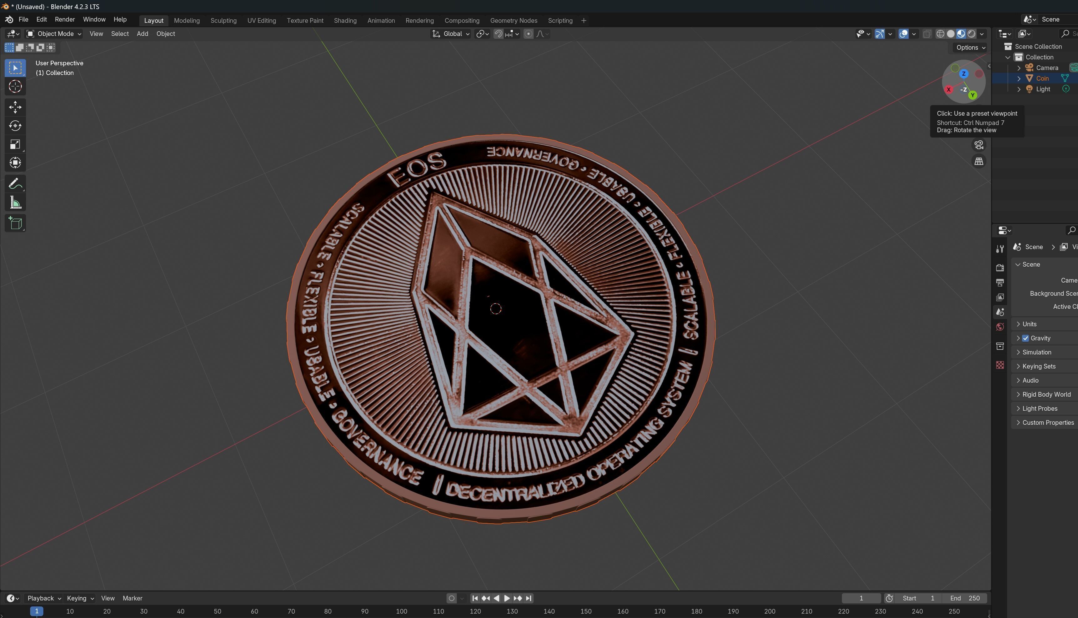 Copper EOS Coin 3D model_7