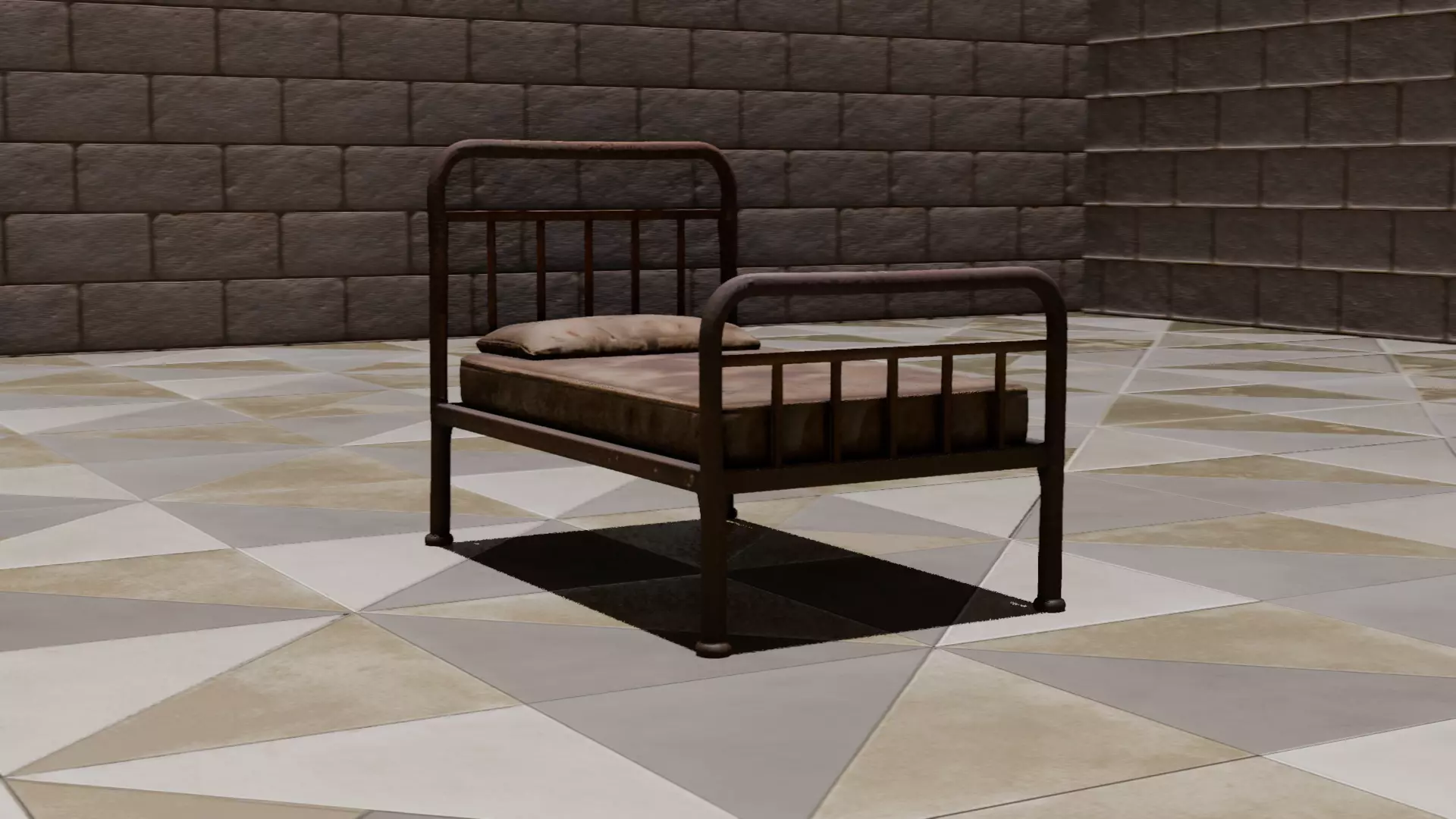 Rusty Metal Bed Low Poly Game Ready 3D Model Free low-poly 3D model_0