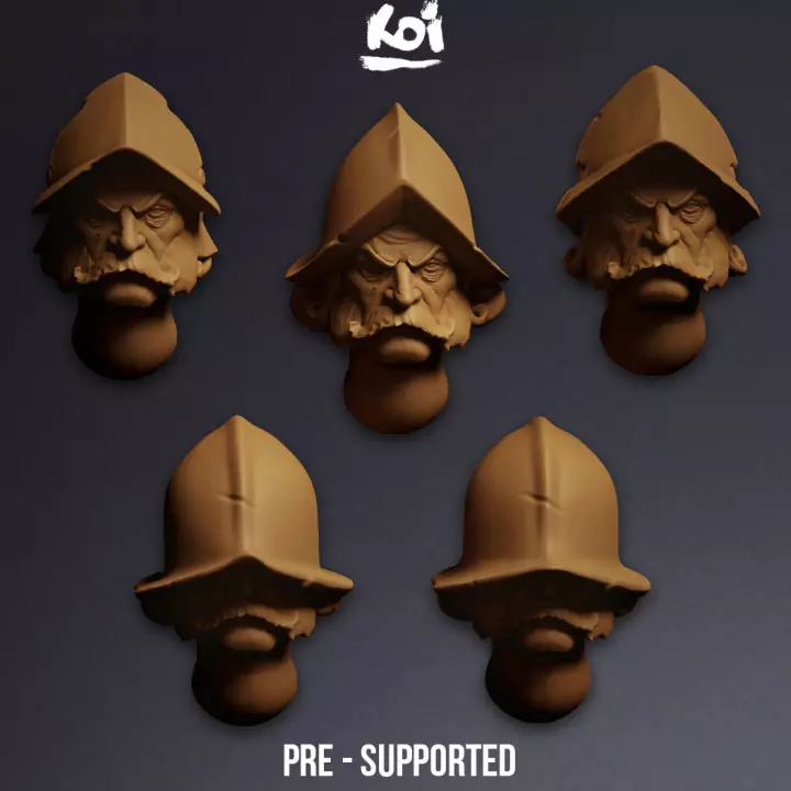 Guildmarch Militia - Infantry Miniature Heads 3D print model_0