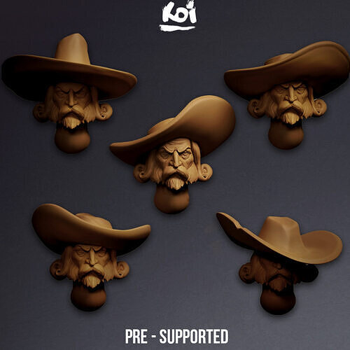 Guildmarch Militia - Handgunners Heads set 3D print model