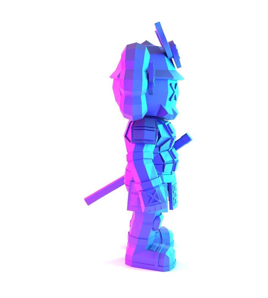 Japanese Kaws Samurai Low Poly toy 3D print model_17
