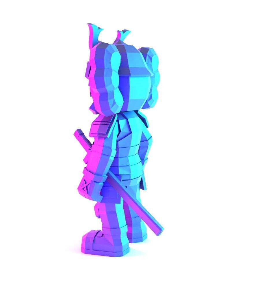 Japanese Kaws Samurai Low Poly toy 3D print model_8