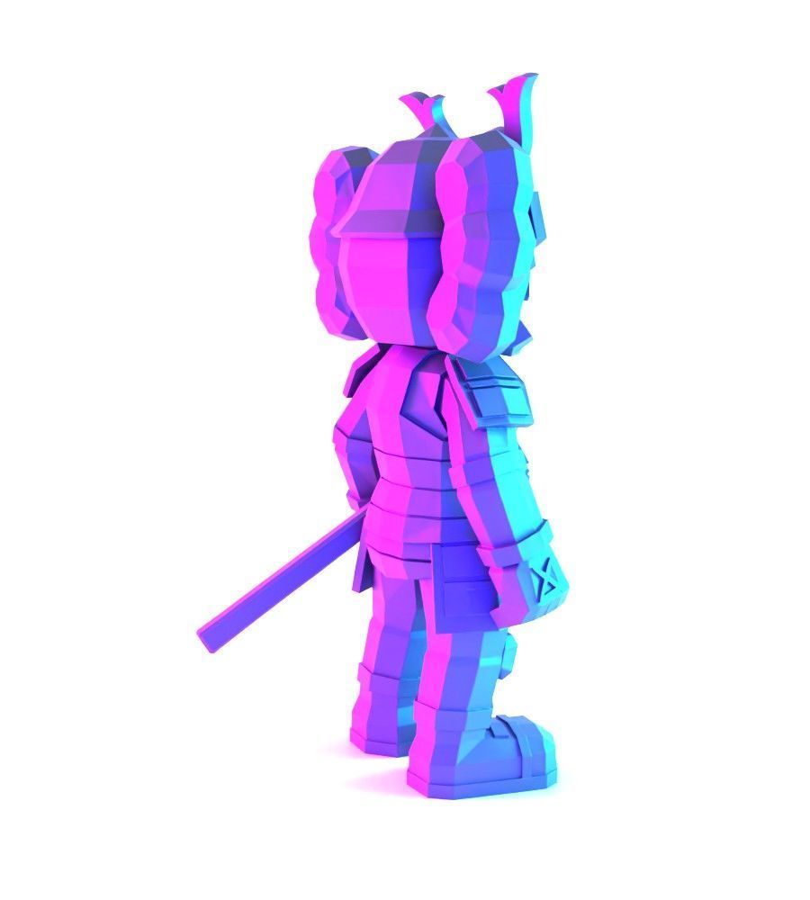 Japanese Kaws Samurai Low Poly toy 3D print model_15