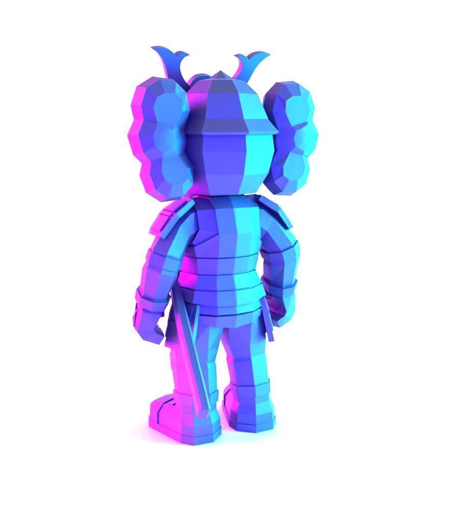 Japanese Kaws Samurai Low Poly toy 3D print model_10