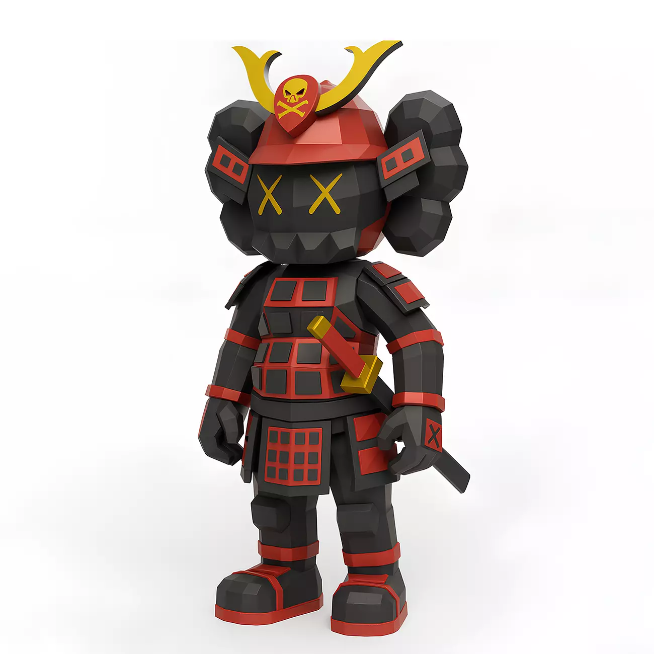 Japanese Kaws Samurai Low Poly toy 3D print model_0