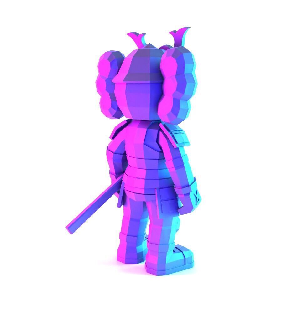 Japanese Kaws Samurai Low Poly toy 3D print model_14