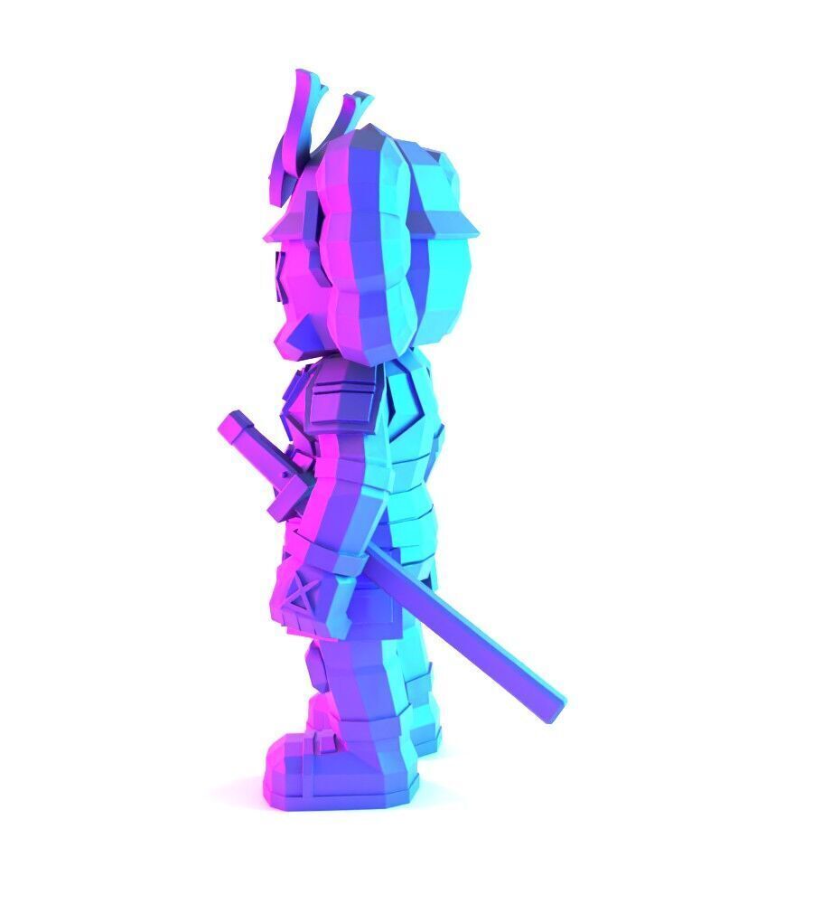 Japanese Kaws Samurai Low Poly toy 3D print model_7