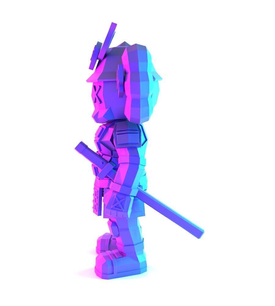 Japanese Kaws Samurai Low Poly toy 3D print model_6