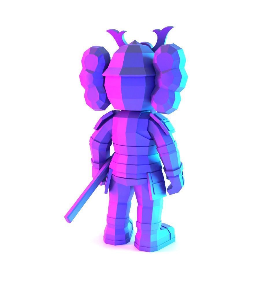 Japanese Kaws Samurai Low Poly toy 3D print model_13