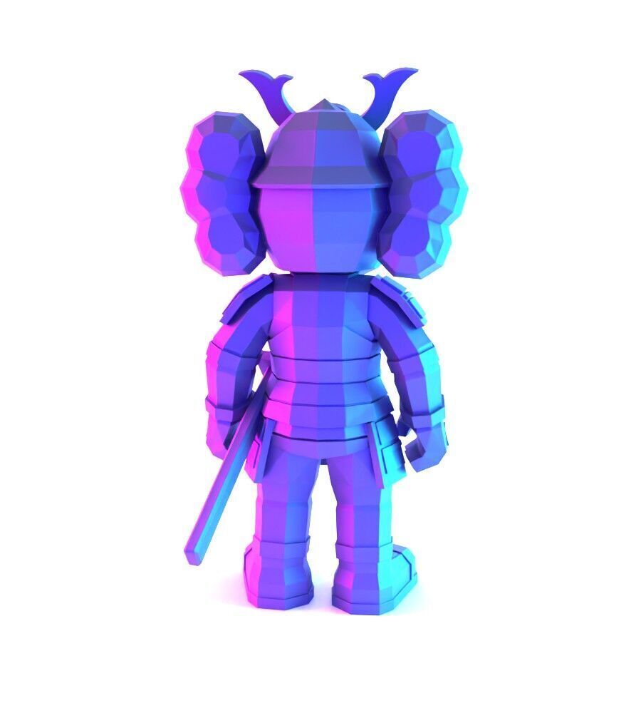 Japanese Kaws Samurai Low Poly toy 3D print model_12