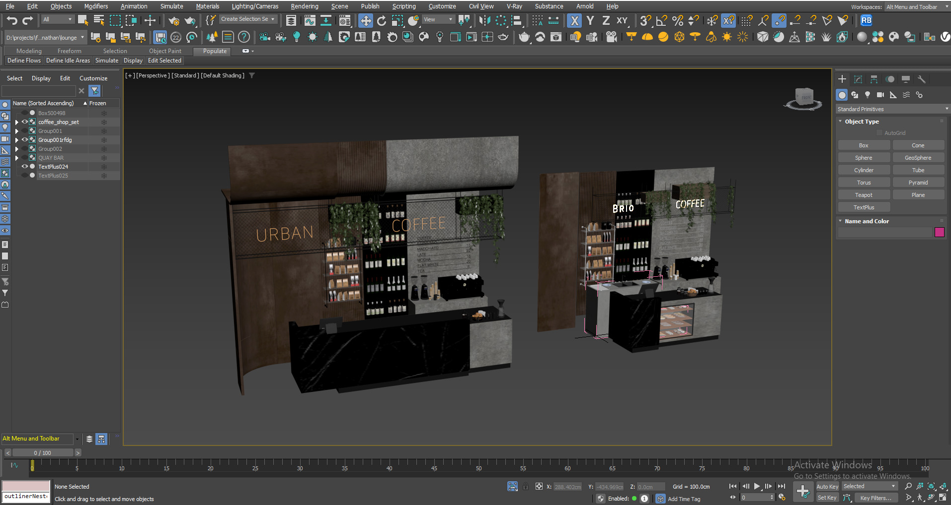 Modern Industrial Coffee Bar with Neon Sign Corona Vray 3D model_2