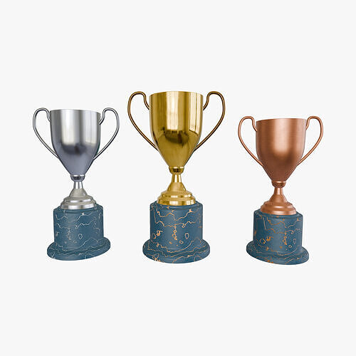 Gold Silver and Bronze Award Trophies Set 3D Model Low-poly 3D model