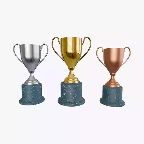 Gold Silver and Bronze Award Trophies Set 3D Model