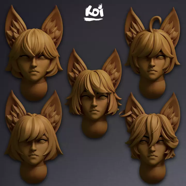 Kitsune - Miniature heads 3D print model_0