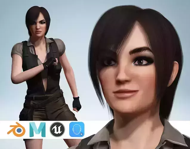 Realistic Young Female Tomb Raider Style Action Woman Adventurer Low-poly 3D model