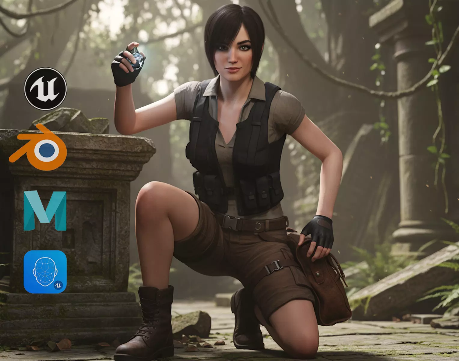 Realistic Young Female Tomb Raider Style Action Woman Adventurer Low-poly 3D model_0